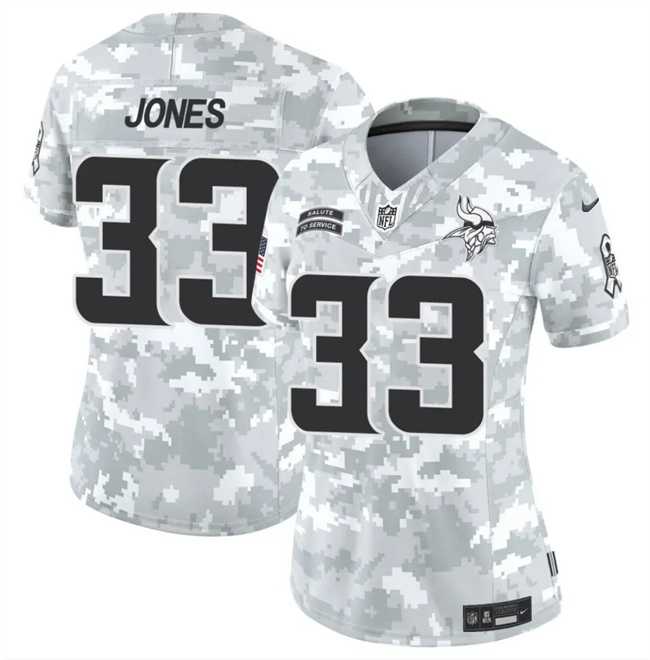 Womens Minnesota Vikings #33 Aaron Jones 2024 F.U.S.E Arctic Camo Salute To Service Limited Stitched Jersey Dzhi